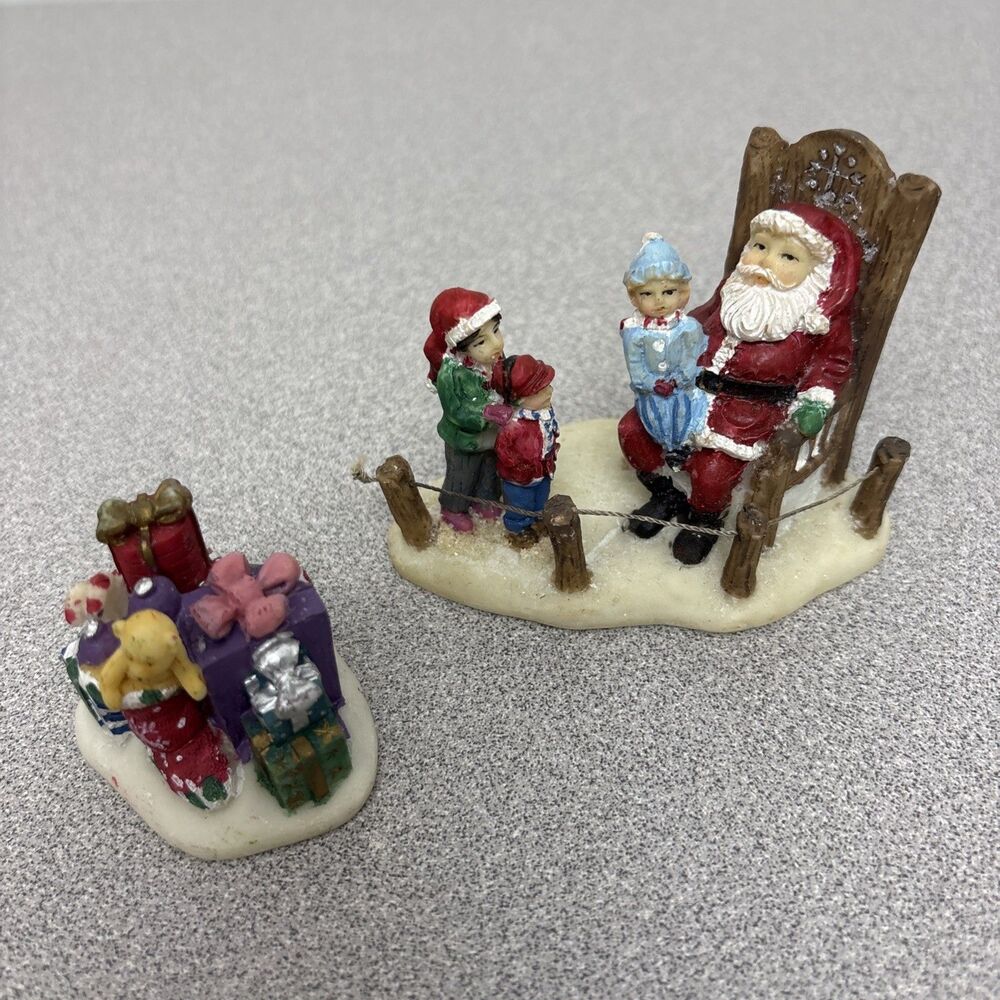 Christmas Village Lot, Children Visit with Santa Clause And Presents Figurines